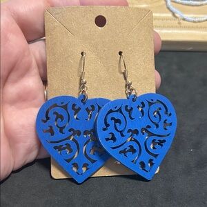 Blue Heart Dangle Earrings